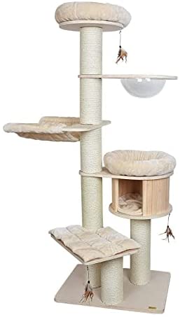 PattyHong Cat Climbing Frame, 6 Level Cat Paradise, Cat Nest Tree & Cat Toys, Cat Jumping Platform Villa with Nest, Scratching Post Climbing Cat Shelf