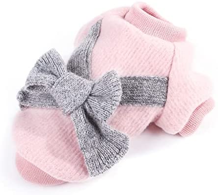 HNTHY Dog Clothes Thicken Warm Pet Dog Clothes Bow Sweater Cotton Winter Soft for Small Medium Dogs Coat (Color : A, Size : S Code)