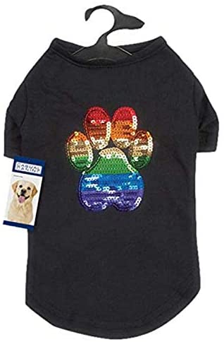 Casual Canine Puppy Pride Sequin UPF40 Tee Shirt for Dogs, Black